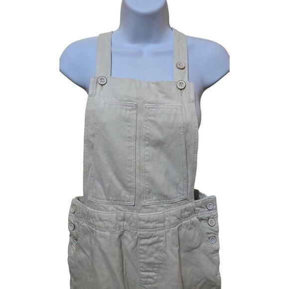 Pilcro Cream Button Detail Overall Shorts Adjustable Straps Back Pockets Size 26 - Picture 2 of 10